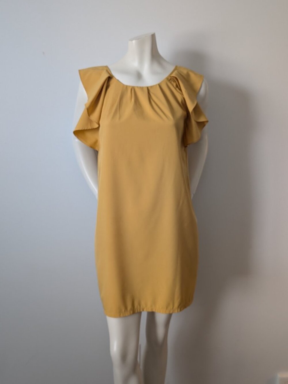 Molly Bracken - Mustard Yellow Ruffle Sleeve Open-Back Mini Dress - Size S